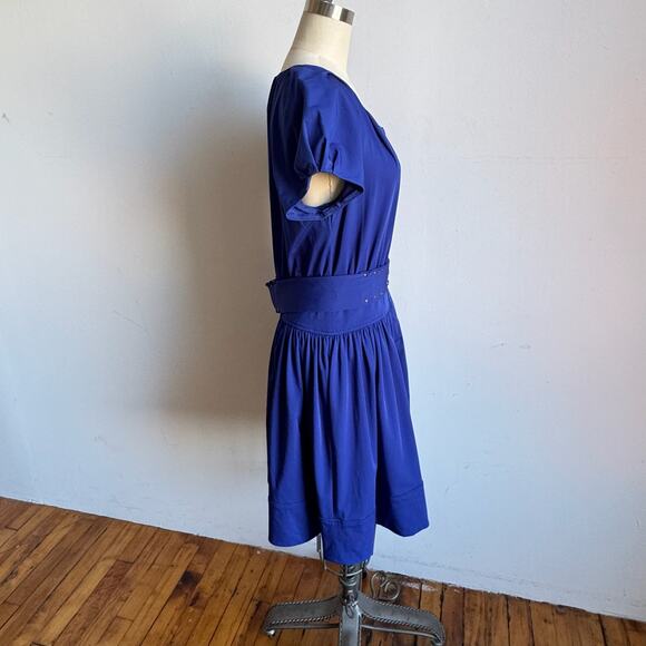 DIANE VON FURSTENBERG Blue Stretchy Cap Sleeve Belted Dress - Picture 7 of 11
